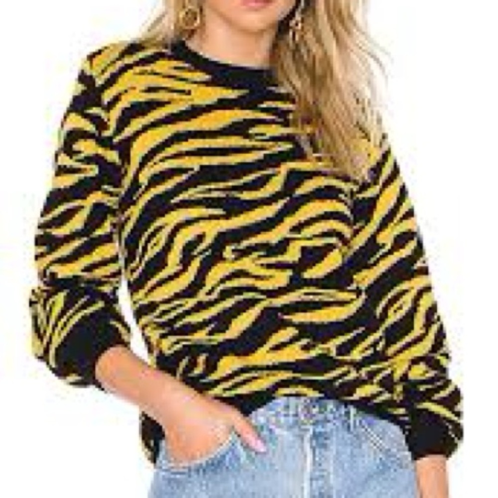 Revolve House of Harlow 1960 Yellow and Black Zebra-Print Crewneck Sweater